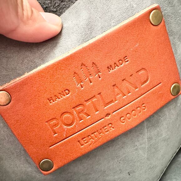 Portland Leather Goods Classic Open Medium Tote Storm Grey Leather Tan Straps - Picture 11 of 12